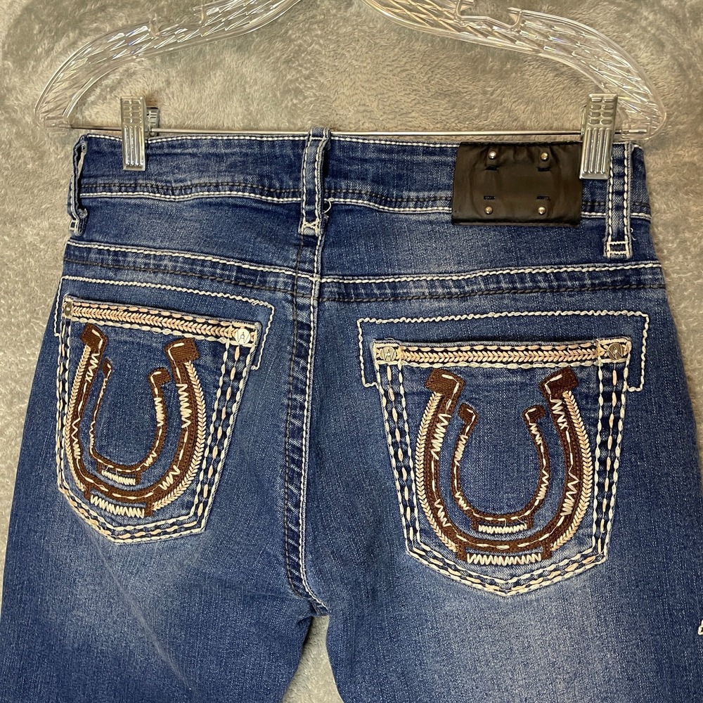 Western Bull Women Riding Cowgirl Thick Stitch Mid Rise Straight Denim Jeans 30